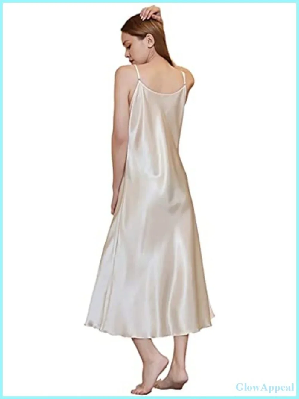 Satin Slip Nightgown V-Neck Adjustable Straps Sleeveless Sleep Dress Womens